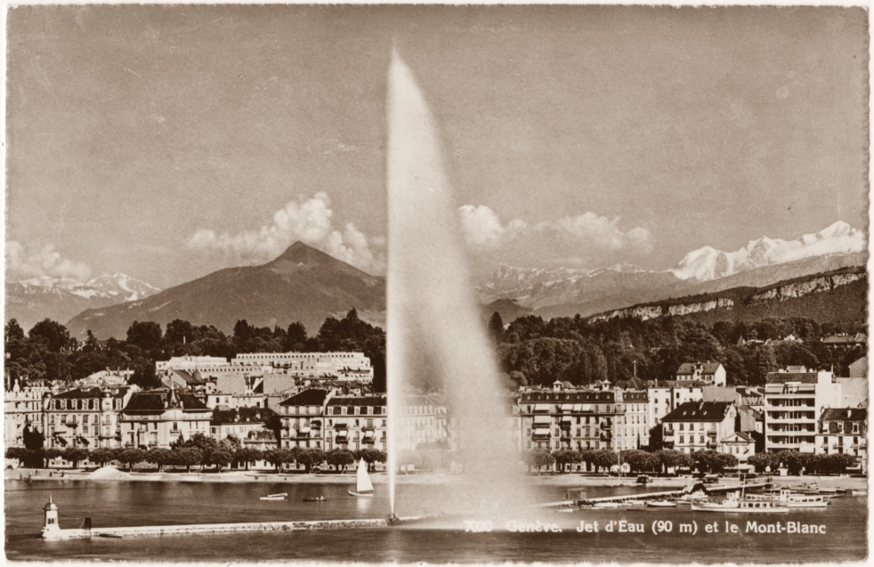 Genève, jet d'eau (90m) et le Mont-Blanc